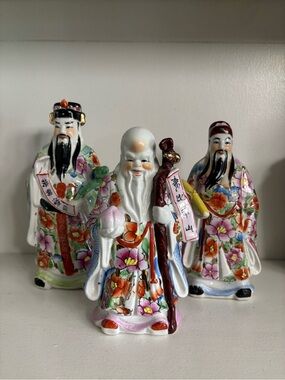 Three vintage Chinese porcelain wise men figurines
